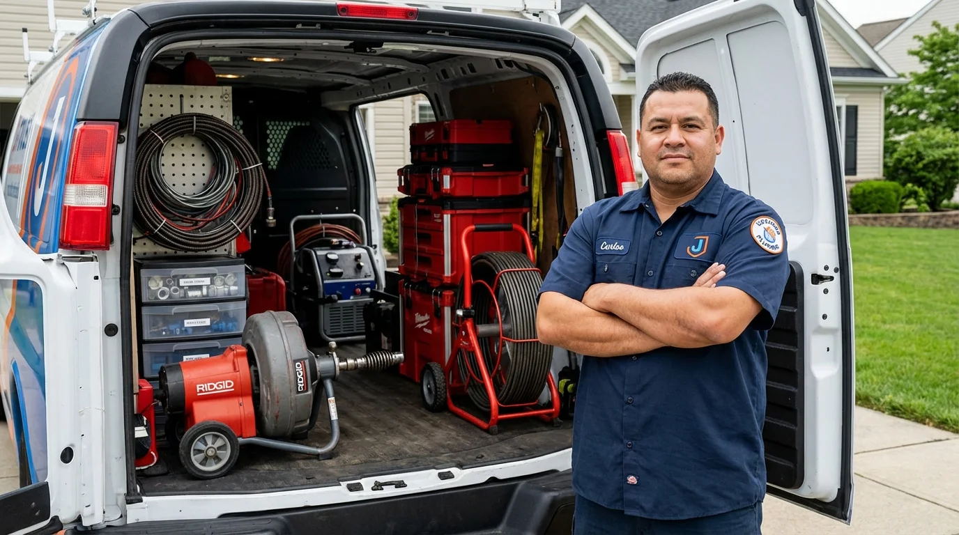 Professional drain cleaning equipment and Johns Plumbing LLC plumber in Saint Stephen