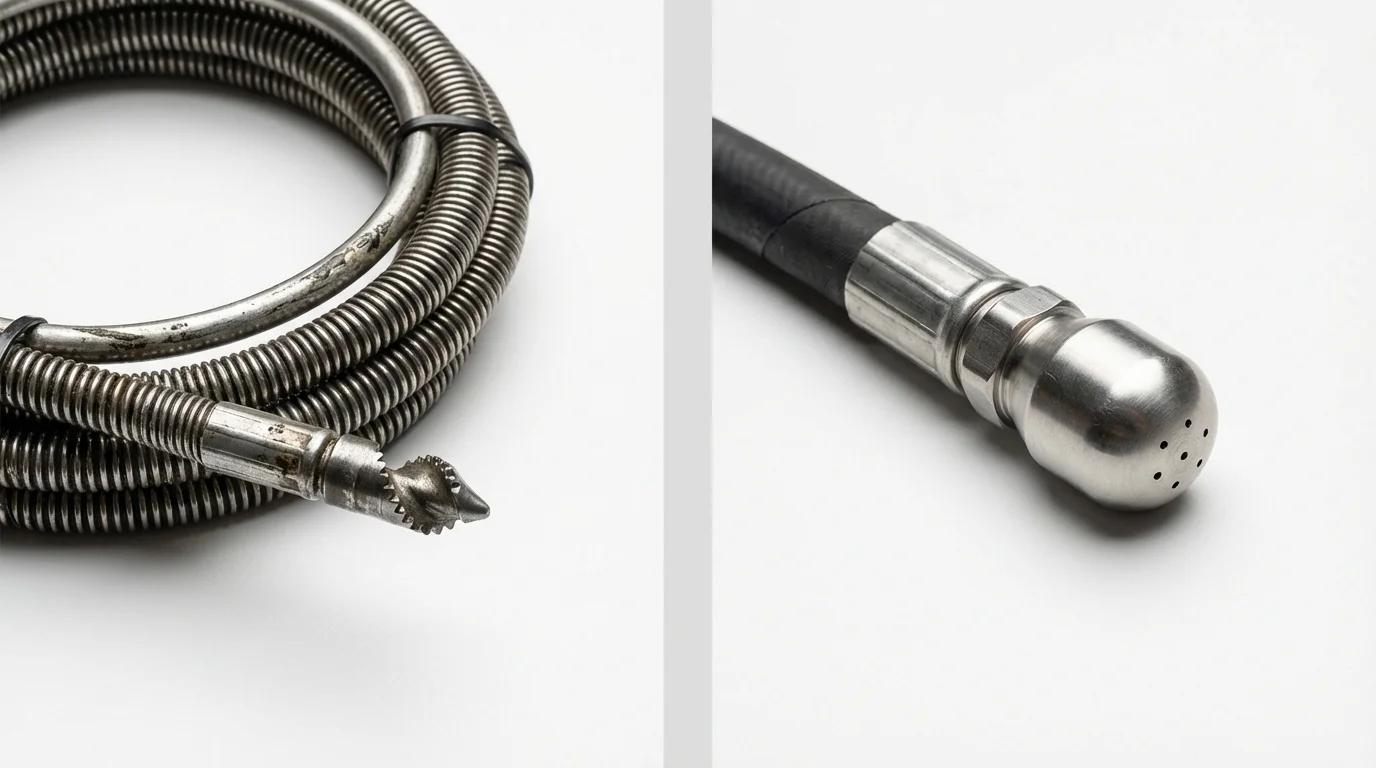 Drain snake cable and hydro jetting nozzle used for drain cleaning in Saint Stephen, SC